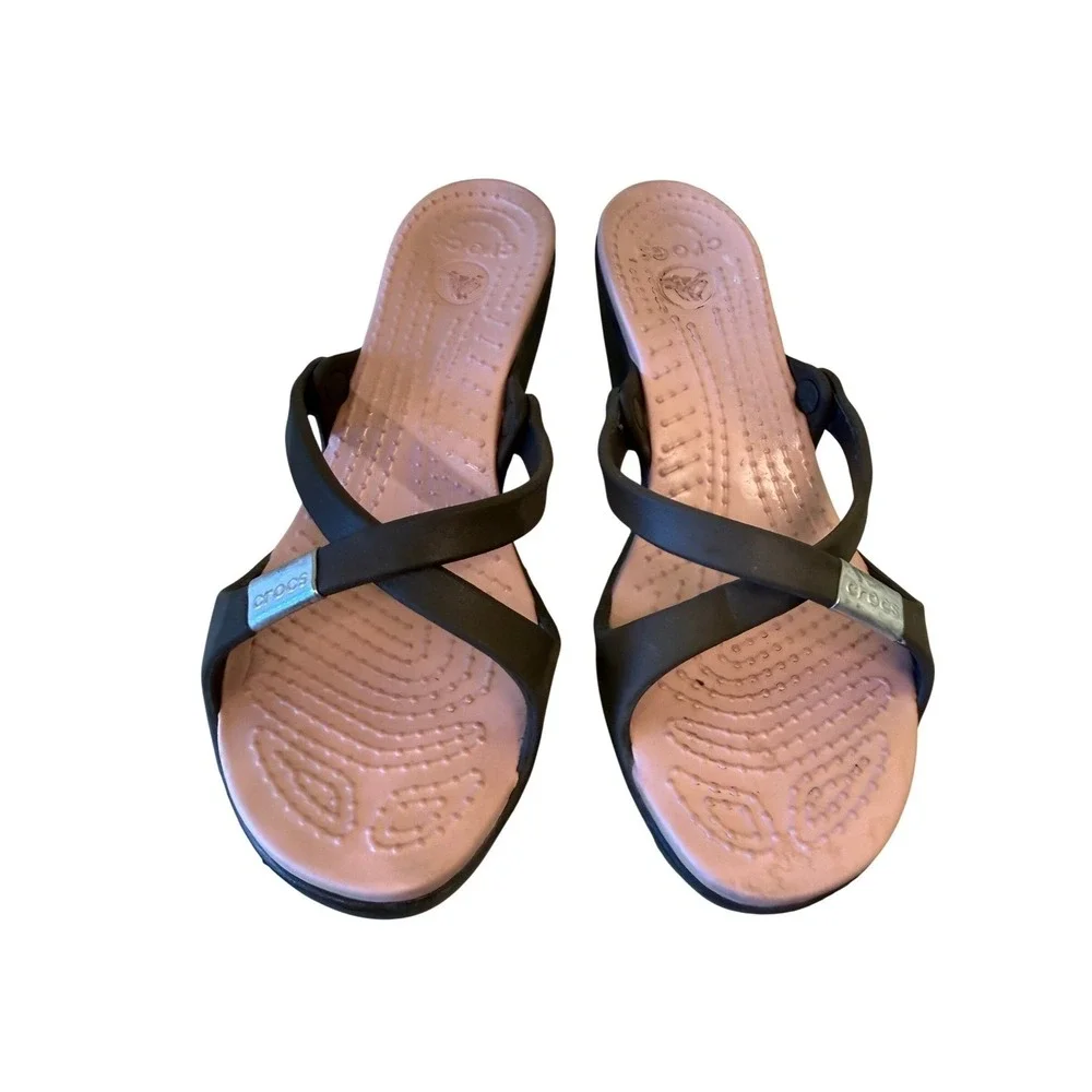 Crocs Cyprus II Heel‎ Sandals Womens 9 Brown Pink Wedge Strappy Y2K Espresso